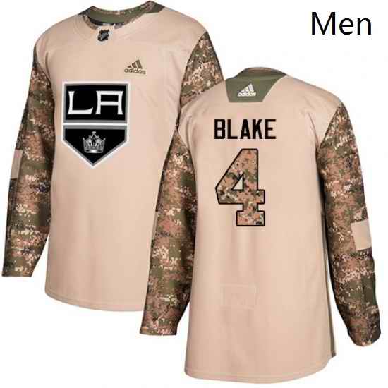 Mens Adidas Los Angeles Kings 4 Rob Blake Authentic Camo Veterans Day Practice NHL Jersey